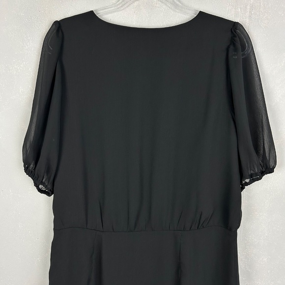 LOFT size 14 Tall black dress side ruched chiffon short sleeve v-neck side zip - Picture 11 of 14